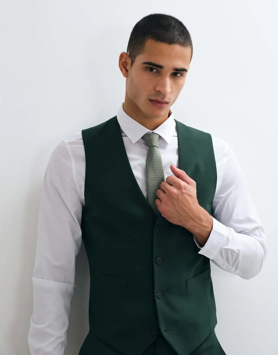 ASOS DESIGN skinny suit waistcoat in dark green