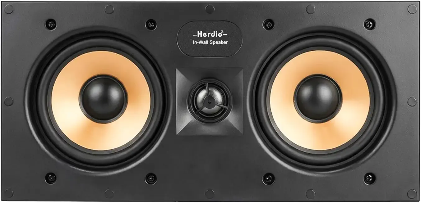 Herdio 5.25 Inch 2-Way in-Wall Center Channel Speaker, 1" Silk Dome Tweeter, Magnetic Paintable Mesh Cover, Compatible with Whole House Audio or Home Theater, Single White