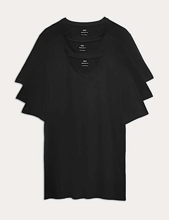 3er-Pack T-Shirts aus reiner Baumwolle mit V-Ausschnitt