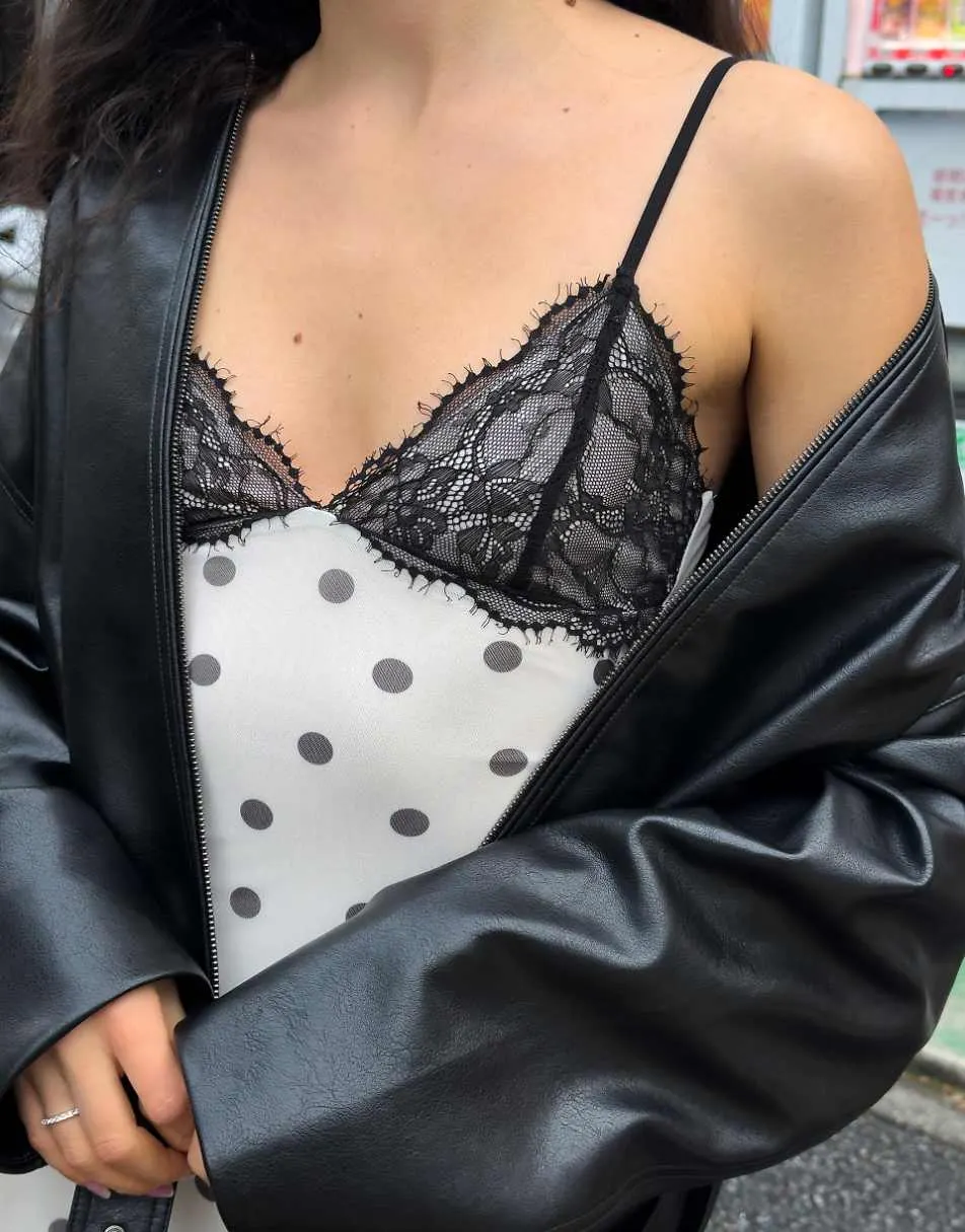 Bershka Mini strappy tulle lace print dress in ecru