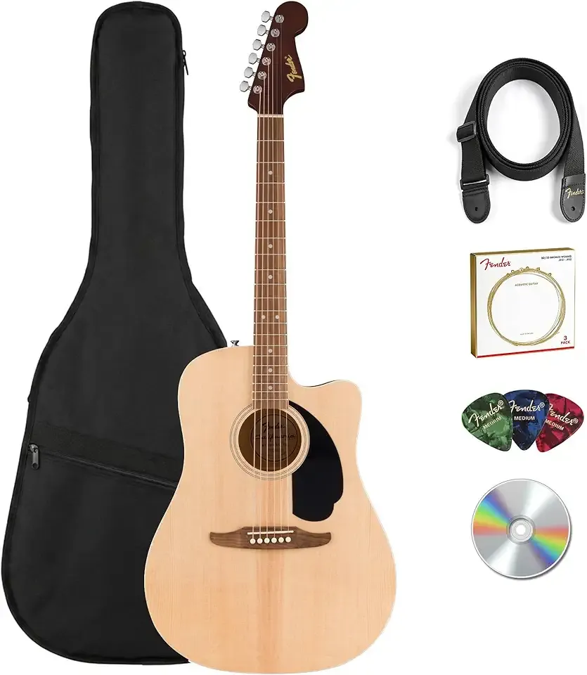Fender California Redondo CE Acoustic-Electric Guitar - Natural Bundle with Gig Bag, Strap, Strings, Picks, and Austin Bazaar Instructional Video