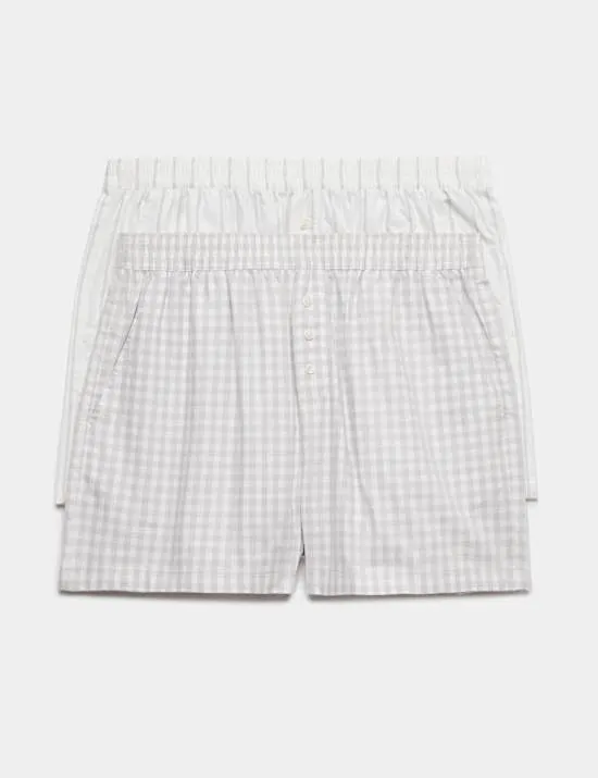 2 Pack Pure Cotton Striped Pyjama Shorts