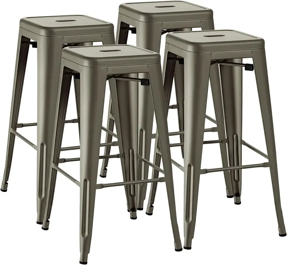 Furmax 30 Inch Metal Bar Stools Set of 4, Counter Height Stools, Industrial Bar Chairs Patio Stool Stackable Stool for Kitchen/Dining Room/Indoor Outdoor(Gun, 30'' Backless)