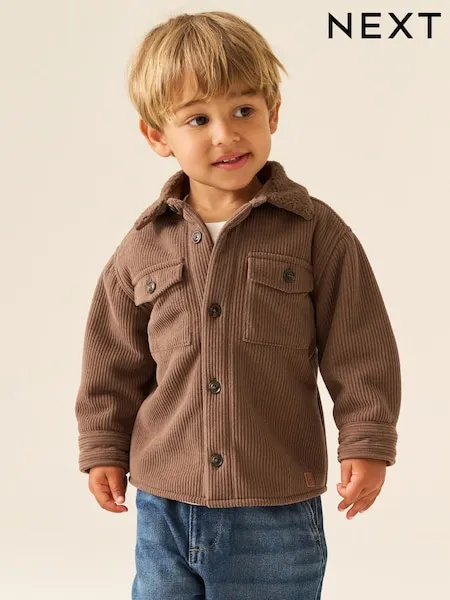 Chocolate Brown Borg Lined Cord Shacket (3mths-7yrs)
