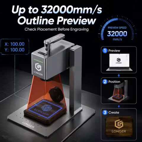 NGER Nano Pro 12W Portable Laser Engraver, Dual-Diode 450nm Galvo Laser Machine with FAC & F-Theta Lens, 5000mm/s Engraving, 0.02mm Precision, 32000mm/s Outline Preview, WiFi USB App Control