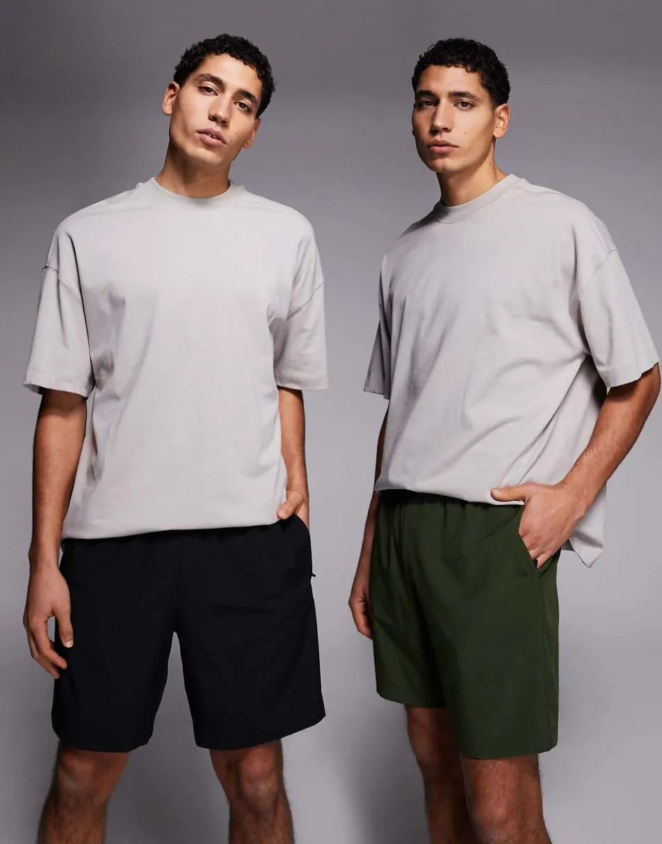 4505 Icon 7 inch quick dry training shorts with zip pockets 2 pack in black and khaki