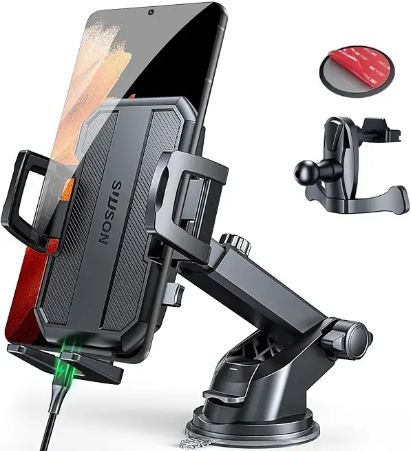 SUUSON 3 in 1 Phone Holders for Your Car, Car Phone Holder Mount [Strongest Suction] 360° Adjustable Cell Phone Holders for Car Phone Stand Car Mount for iPhone, Samsung, Google, More Smartphones