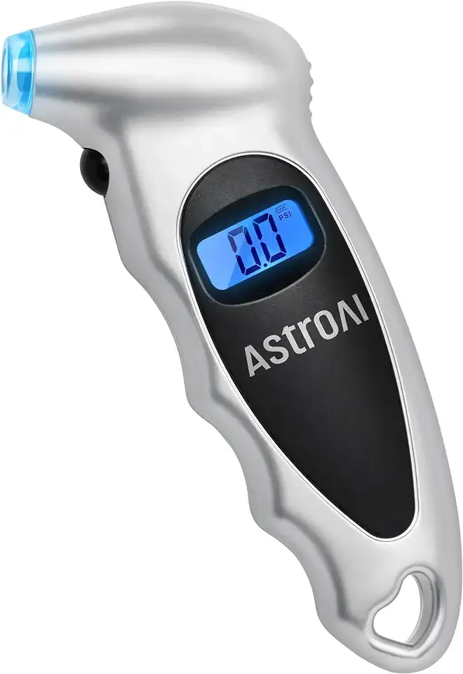 AstroAI Digital Tire Pressure Gauge 0-150PSI Calibrated to ANSI B40.7 +/-1PSI, Accurate in 0.1 Increments, Tire Repair Tools 4 Pressure Measurements for Car Truck with Backlight LCD, Silver