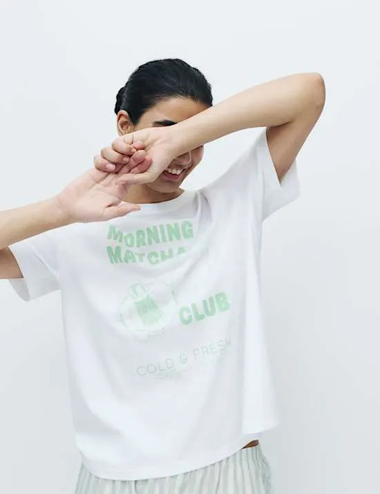 Pure Cotton Pyjama Set With Woven Bottoms