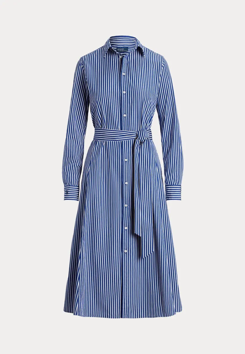 BELTED STRIPED COTTON SHIRTDRESS - Skjortekjole - bright navy/white