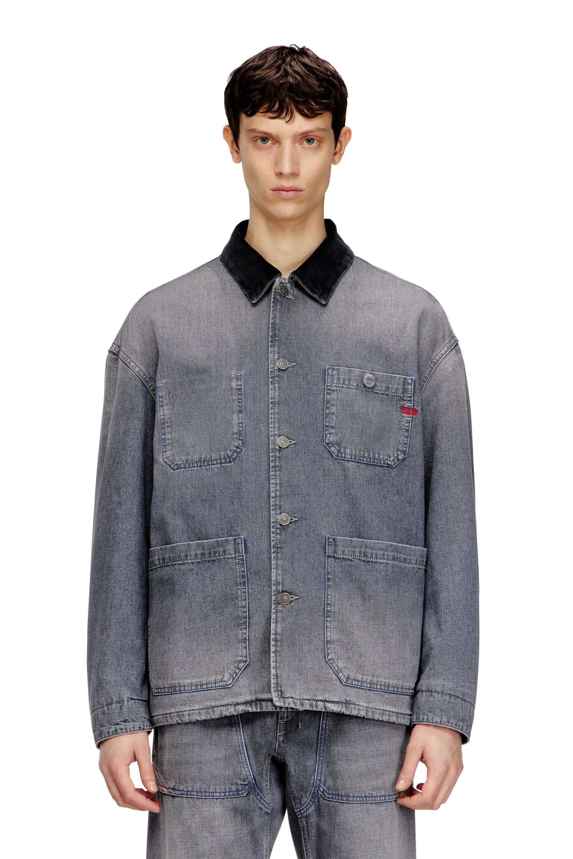Utility-style denim jacket with contrasting collar