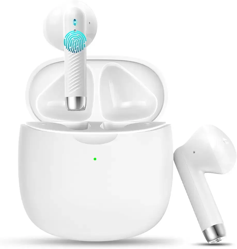 Wireless Earbuds, Bluetooth 5.4 Headphones in Ear with 4 Noise Cancelling Mic, Earbuds Stereo Bass, IP7 Waterproof Sports Wireless Earphones, 32H Playtime USB C Charging Buds White for Android iOS
