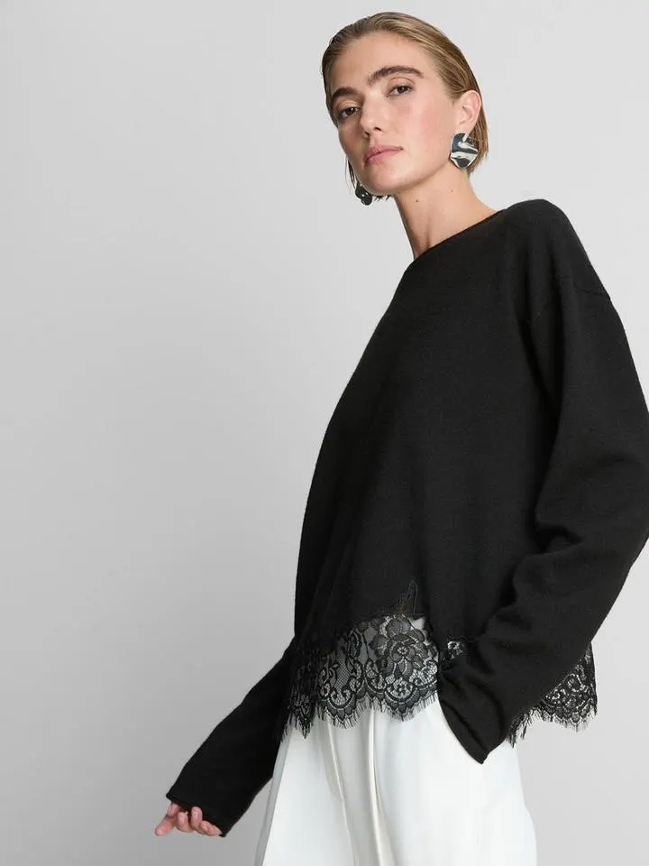 Pull décontracté à ourlet en dentelle
