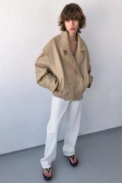 LEATHER EFFECT BOMBER JACKET