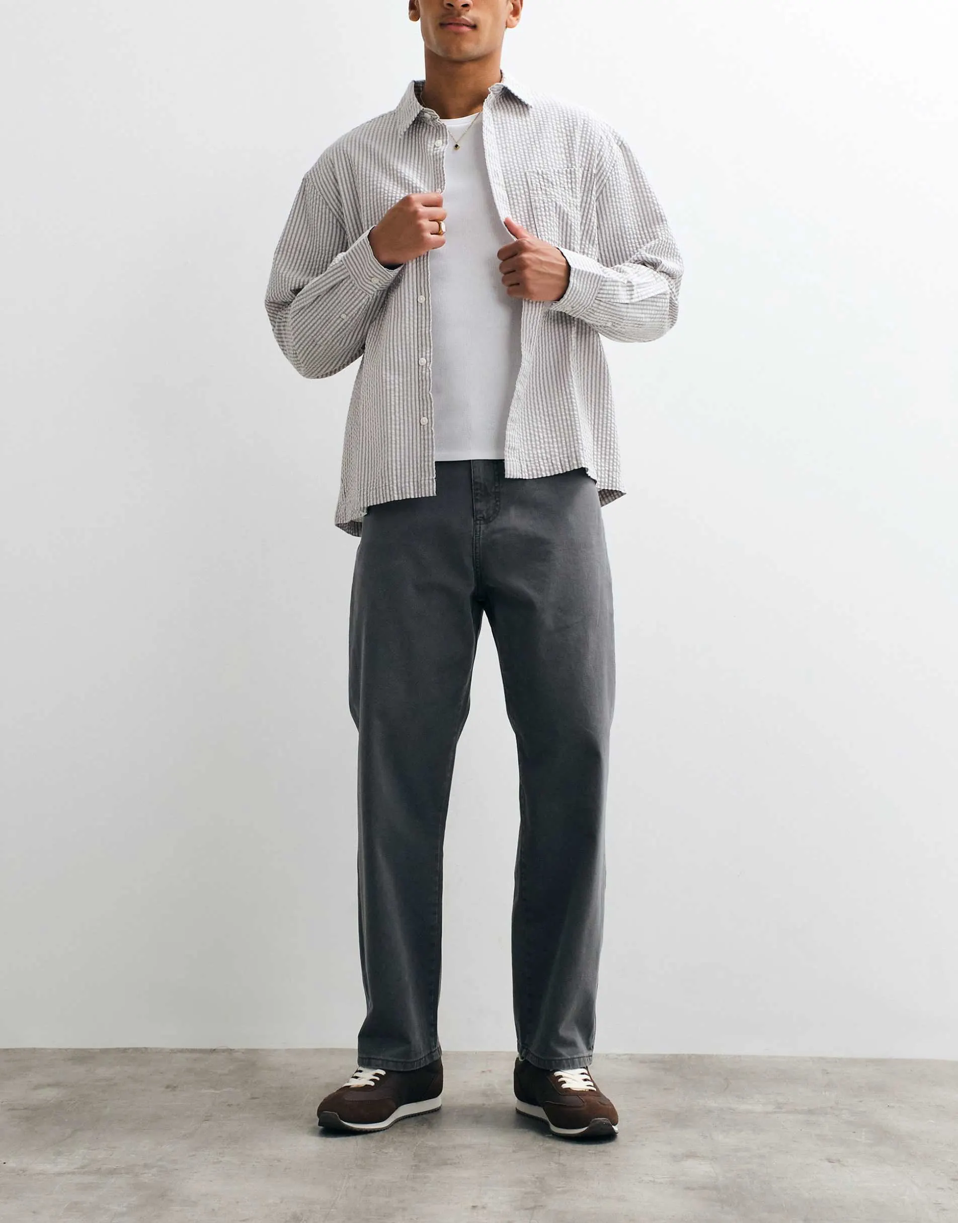 Jack & Jones alex baggy fit twill trousers in dark grey