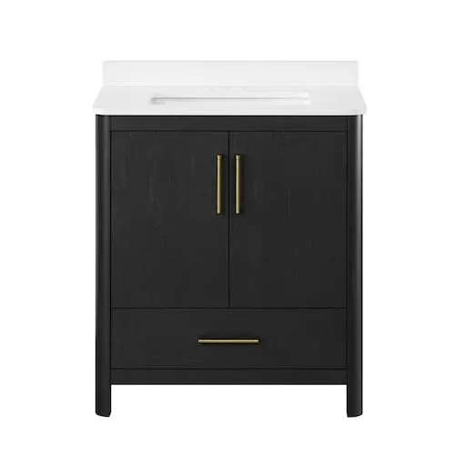 Dario 30 inch W Single Sink Bath Vanity in Ebony Wood with White Top