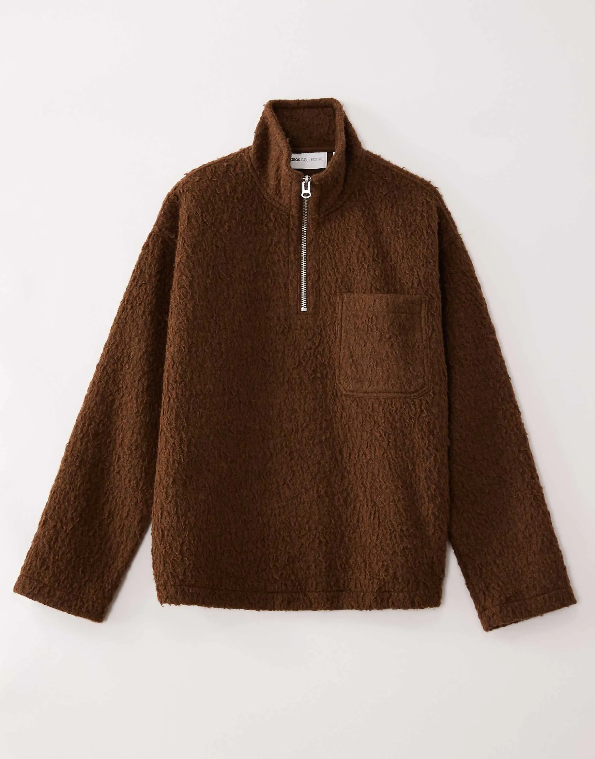 ASOS COLLECTIVE oversized super heavyweight borg quarter zip funnel in brown - BROWN