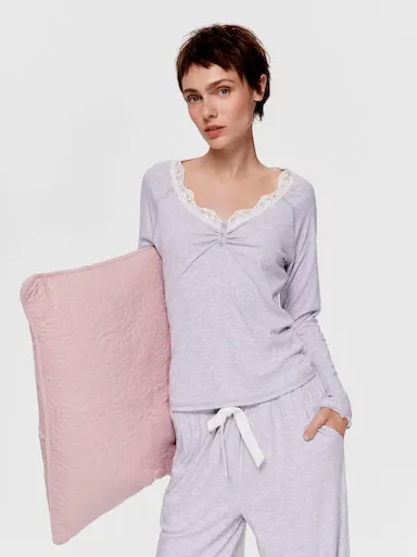 Grey Marle Lace Henley