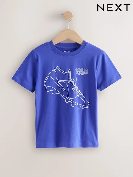 Cobalt Blue Short Sleeve Graphic Football T-Shirt (3-16yrs)