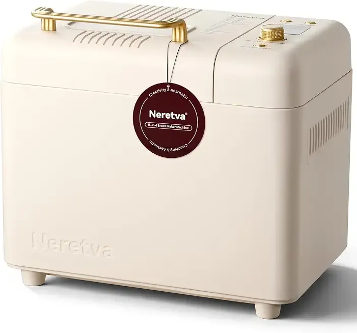 Neretva 2.2LB 15-in-1 Bread Machine with Dual Heater and Auto Nut Dispenser