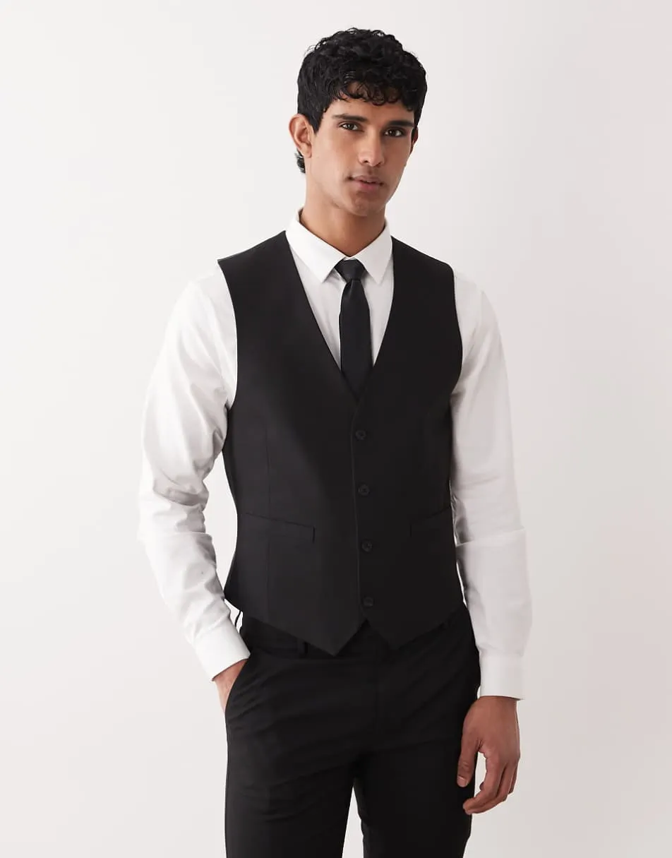 ASOS DESIGN skinny suit waistcoat in black