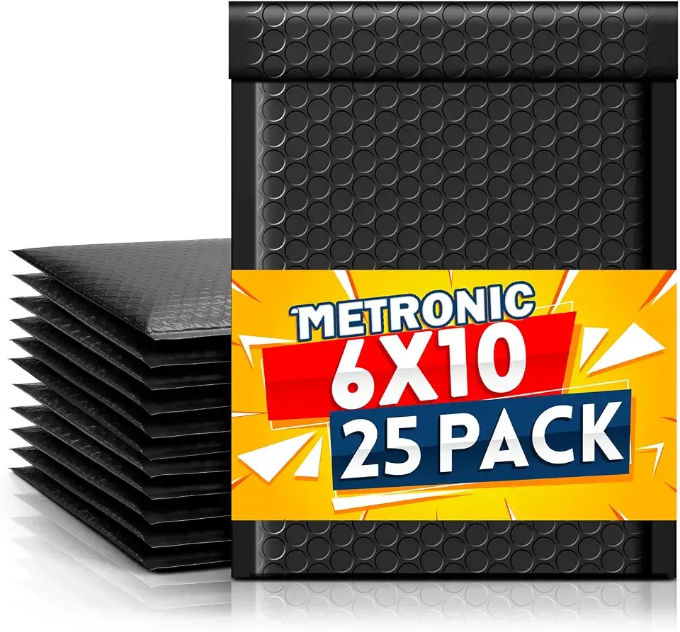 Metronic Black Bubble Mailers 6x10 Inch 25 Pack Padded Envelopes #0
