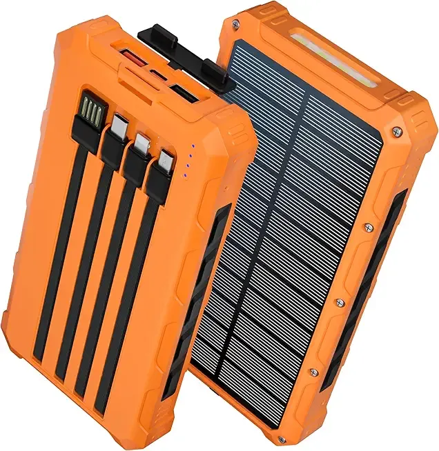 Solar-Charger-Power-Bank - 20000mah Solar Powered Battery Charger Cell Phone,20W Fast Charging Built in Cables,Camping Essentials Portable External Battery Pack Compatible with Multiple Devices