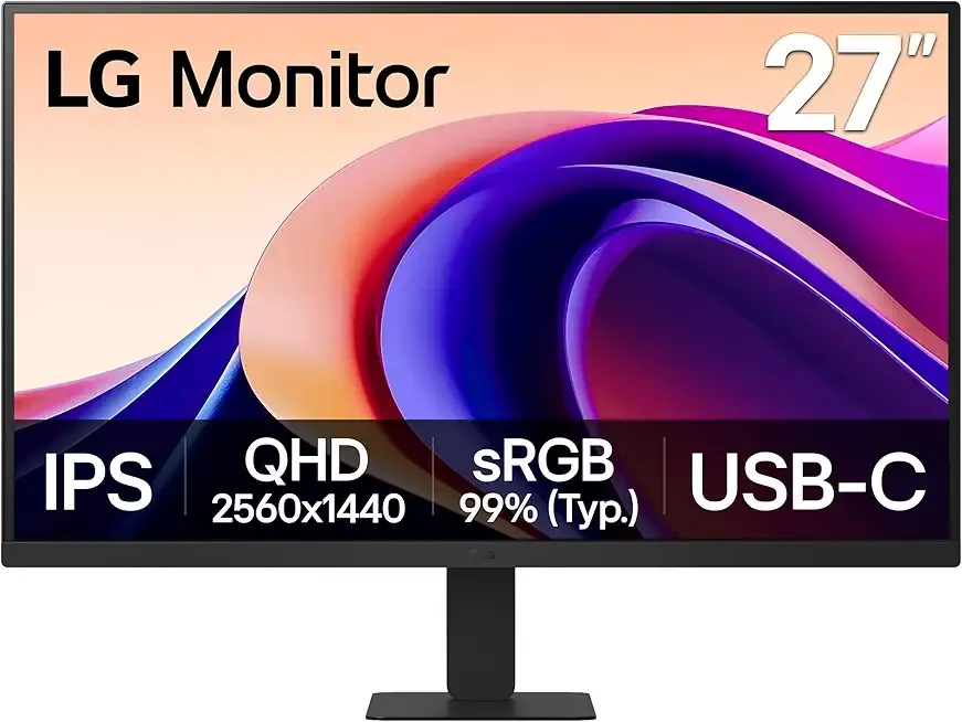 27U631A-B 27-inch QHD (2560 x 1440) IPS Computer Monitor, 100Hz, 5ms, HDR10, Reader Mode, Flicker Safe, HDMI, USB Type-C 15W PD, Black