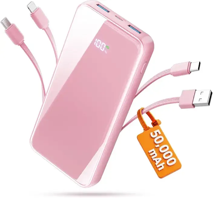 50000mAh Portable Charger, Built-in 4 Cables,22.5W Fast Charging Power Bank