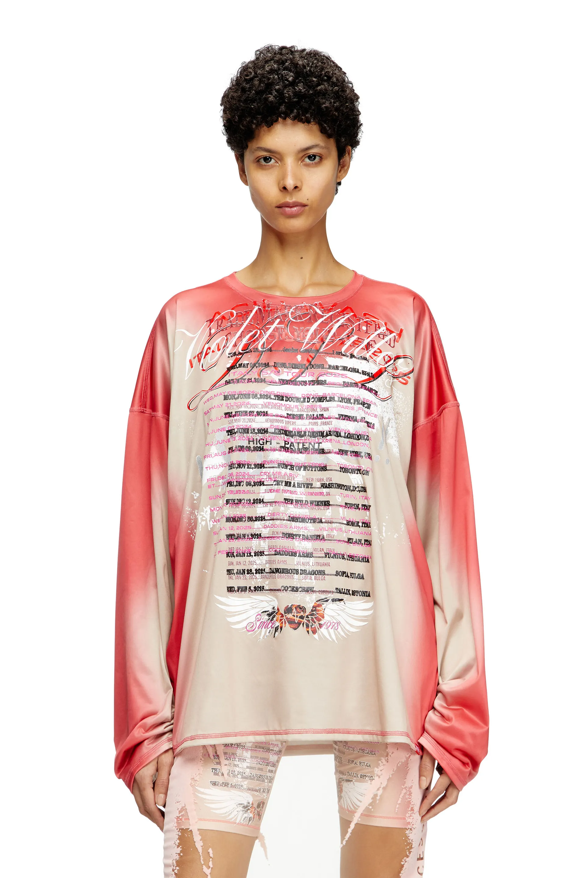 Long-sleeve tech-jersey T-shirt with lyrics print