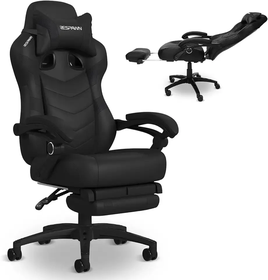 RESPAWN 110 Pro Ergonomic Gaming Chair with Footrest and Recline | Ergonomic office chair comfort with footrest, lumbar support & 155° recline for work, gaming and relaxing.
