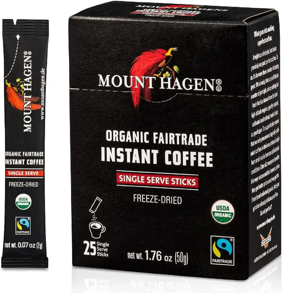 Mount Hagen 25 Count Single Serve Instant Coffee Packets | Organic Medium Roast Arabica Beans | Eco-friendly, Fair-Trade [25 sticks/1.76oz/50g]