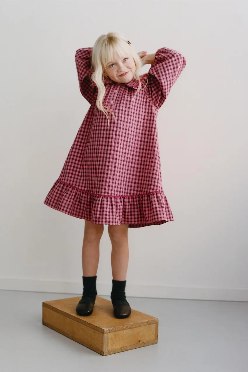 GINGHAM DRESS WITH RICK RACK TRIM