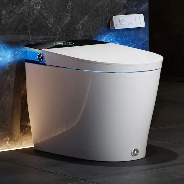 HOROW Elegant Luxury Elongated Smart Bidet Toilet in White w/​Surprise Ambient Light, Build-​in Tank, Auto Open/​Close, UV Light