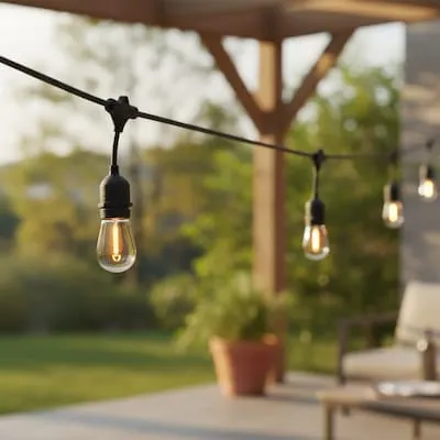 24-ft Plug-in Black Outdoor String Light with 12 White -Light LED Edison Bulbs