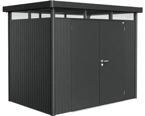 Plechový zahradní domek Biohort HighLine H2 dvoukřídlé dveře 254 x 174 cm tmavě šedý metalický