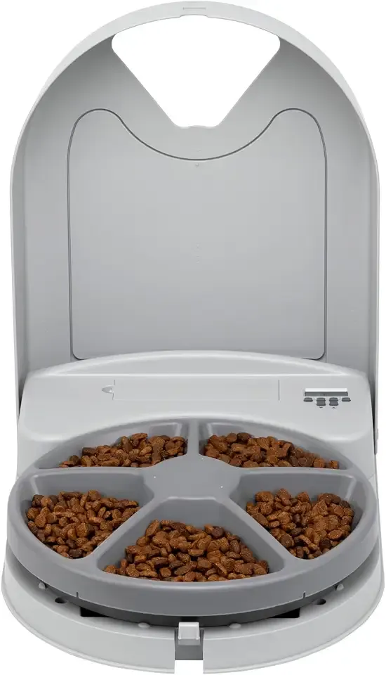PetSafe Automatic Dog Feeder, 5 Meals, 40 oz Capacity, Plastic, for Dry Food, Multiple Pets | Schedules up to 5 Meals/Treats, Each Compartment Holds 1 Cup, Feed-Now Button, Dishwasher-Safe Tray