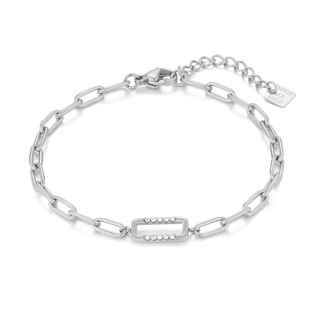 Armband in edelstaal, open rechthoek, kristallen