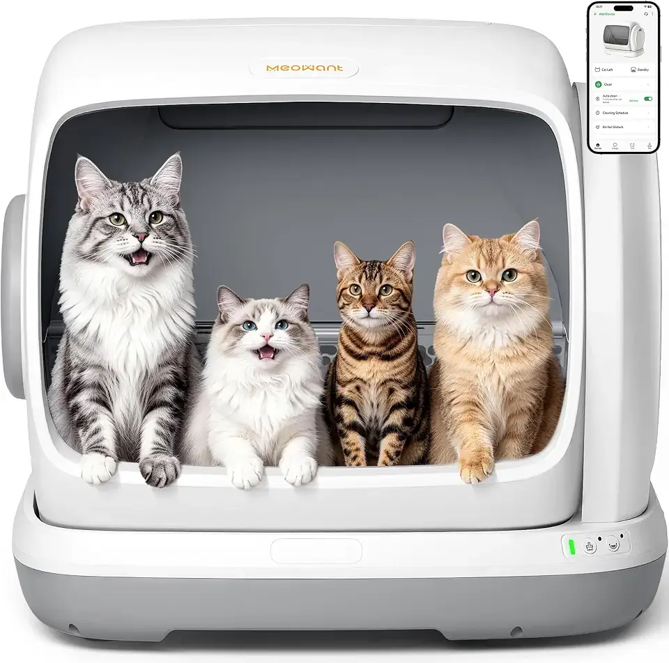 Meowant Automatic Litter Box - 106L Large Self Cleaning Cat Litter Box for Multiple Cats, Odor-Control Large Space Low Entry APP Control Cat Box Use for Senior Cats Large Cats