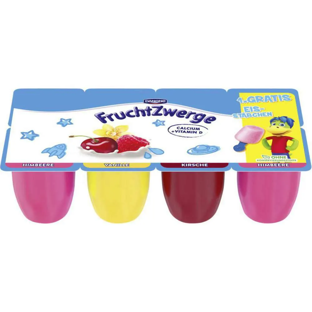 Fruchtzwerge Fruchtquark, Himbeere/Kirsche/Vanille 8 x 50g