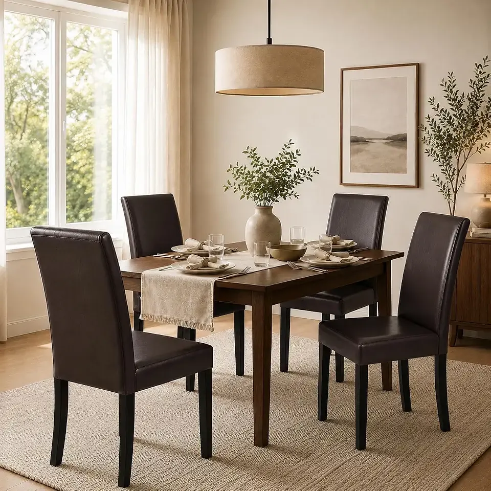 Yaheetech Dining Chairs Set of 4 Upholstered Kitchen Chairs Dark Brown