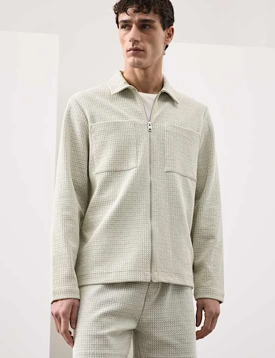 Strukturierte Reißverschlussjacke aus Baumwollmischgewebe