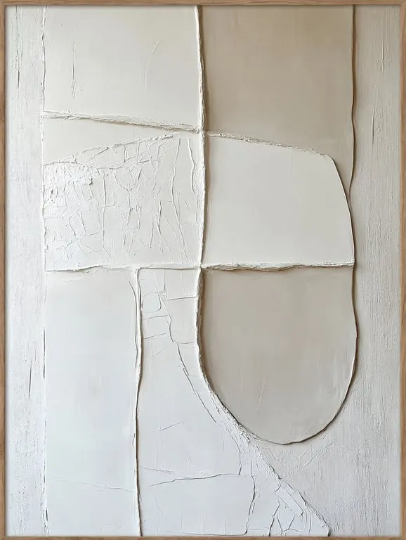 Canvas White On White 60 x 80 cm, m/smal ramme, rustikk eikefarget