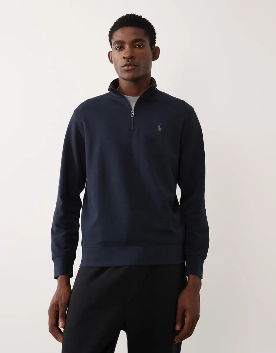 Polo Ralph Lauren 1/4 zip icon logo double knit sweatshirt in navy