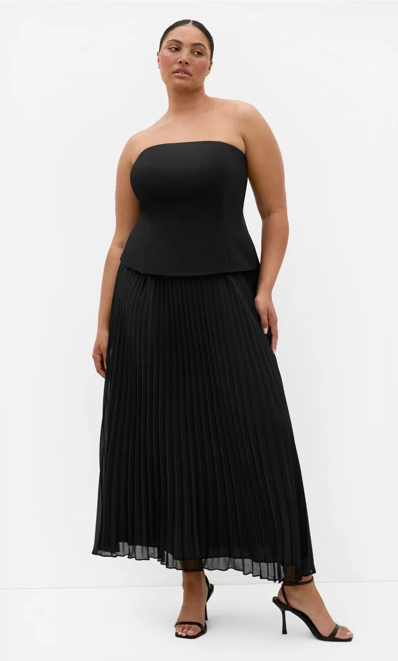 Loretta Strapless Pleat Maxi Dress - black