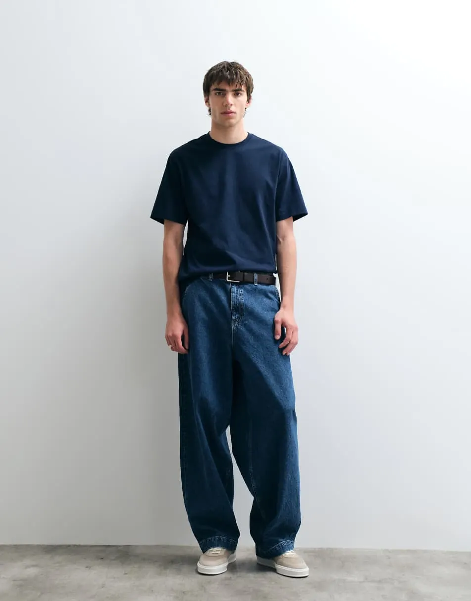 ASOS COLLECTIVE AC-B-254 tapered barrel fit jean in mid blue stone wash denim