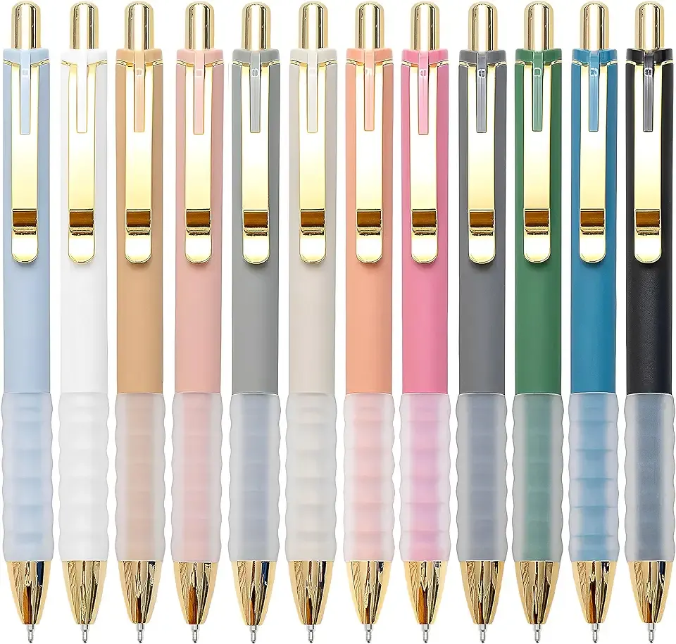 Linbsunne Ballpoint Pens Black Medium Point 1mm Pen with Super Soft Grip Ball Point Pen for Men Women Retractable Pens (gold-12 pcs)