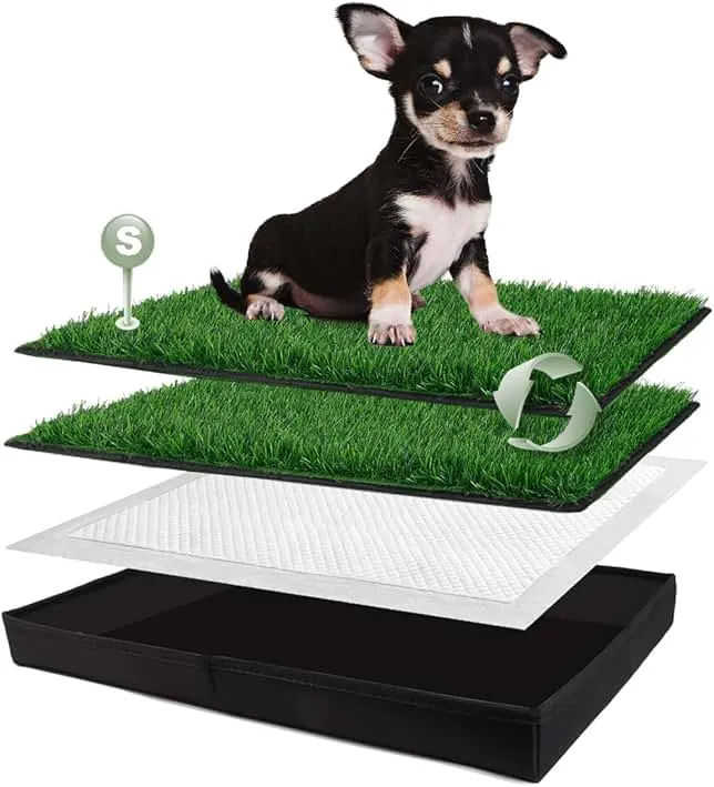 HQ4US 4LEGS Dog Grass Pad with Foldable Dog Litter Box, Small Liner Base (23”×15”) for Balcony, 2 Artficial Grass Pee Pads for Dogs, Pee Pad Holder, Po…