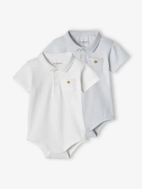 Lot de 2 bodies bébé naissance ouverture polo - bleu ciel