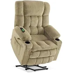 MCombo Dual Motor Power Lift Recliner Chair with Massage and Heat for Elderly People, Infinite Position, USB Ports, Cup Holders, Fabric 7890 (Medium, Beige)